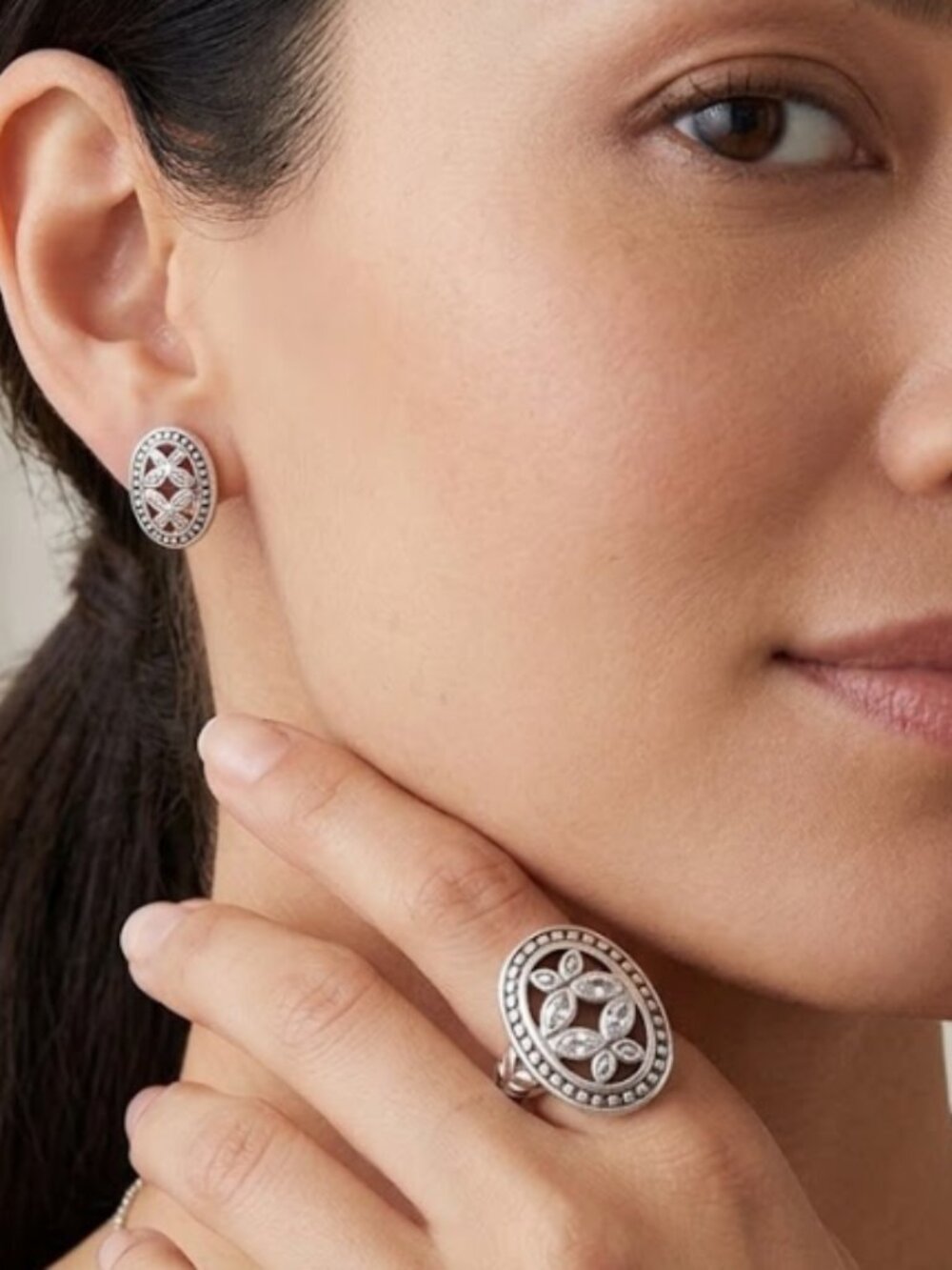Sterling silver set of earrings and ring